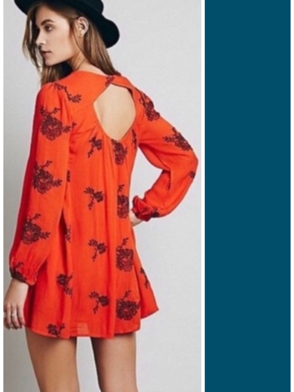 Free People Austin Emma Embroidered Mini Swing Dress In Blood Orange XS EUC